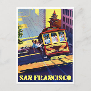 San Francisco kabelauto met oud briefkaart