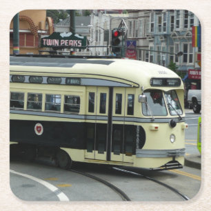 San Francisco kabeltram Vierkante Kartonnen Onderzetter