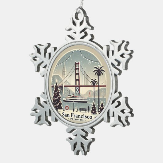 San Francisco Kerstmis - Golden Gate Bridge Tin Sneeuwvlok Ornament (Rechts)