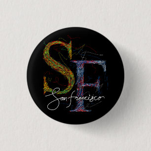 San Francisco kleurrijke krabbel en  typogr Ronde Button 3,2 Cm