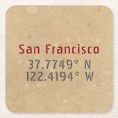 San Francisco Map Coordinates Urban Vierkante Kartonnen Onderzetter (Voorkant)