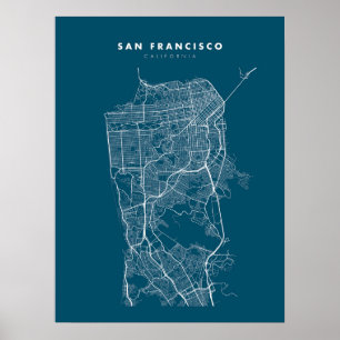 San Francisco Map Print, Poster Paper Dark Blue