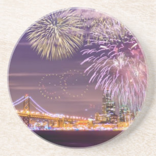San Francisco New Year Fireworks Zandsteen Onderzetter