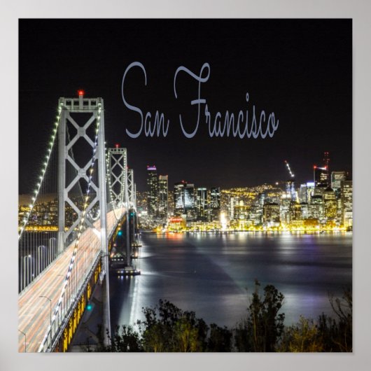 San Francisco Night Sky Line Golden Gate Bridge Poster (Voorkant)