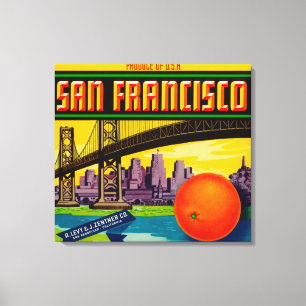 San Francisco Oranje Label Canvas Afdruk