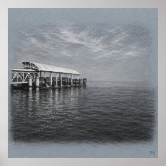 San Francisco Pier En Mist Archief Tekening Print