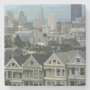 San Francisco Postcard Row Stadsscene Fotografie Stenen Onderzetter