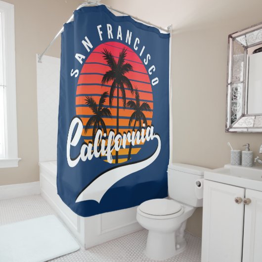 San Francisco Retro Sunset Douche rideau (En situation)