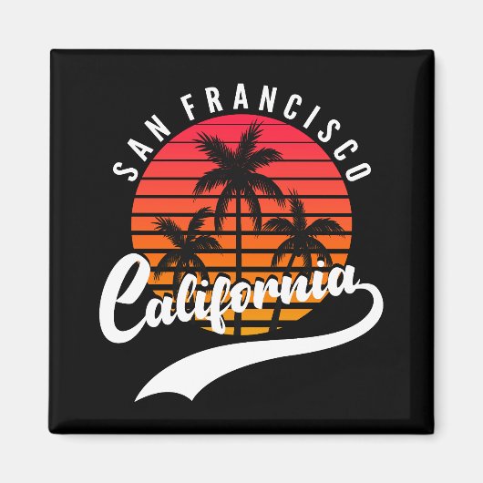 San Francisco Retro Sunset en Palm Trees Magnet Magneet (Voorkant)