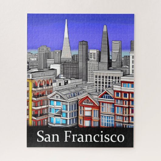 San Francisco Skyline Colored Line Art Legpuzzel (Verticaal)