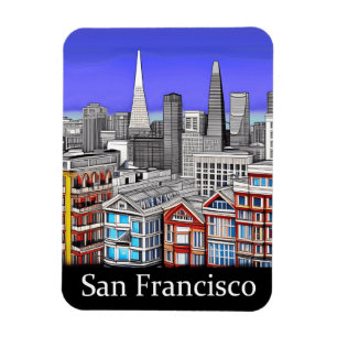 San Francisco Skyline Colored Line Art Magneet