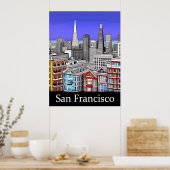San Francisco Skyline Colored Line Art Poster (Keuken)