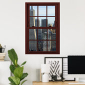 San Francisco Skyline Faux Cherry Wood Window Poster (Thuiskantoor)