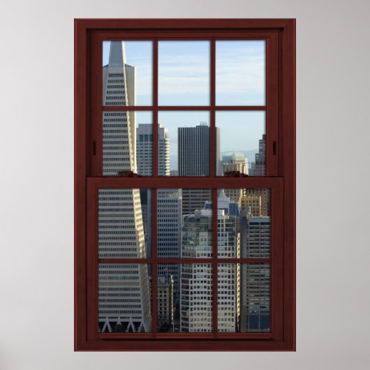 San Francisco Skyline Faux Cherry Wood Window Poster (Voorkant)