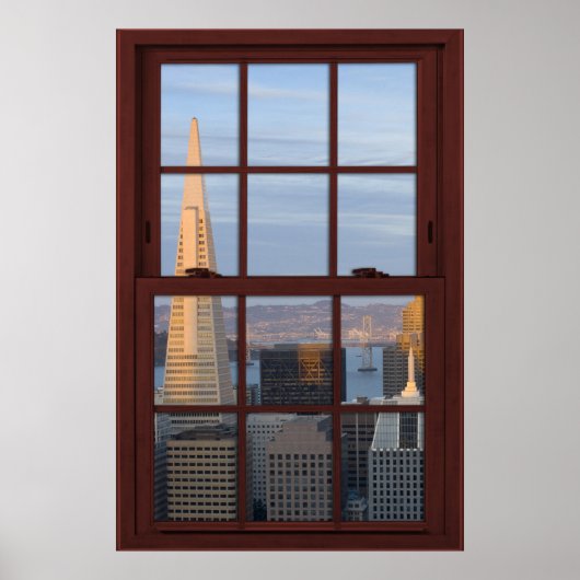 San Francisco Skyline Faux Cherry Wood Window Poster (Voorkant)