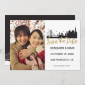 San Francisco Skyline Gold Script Bewaar de datum Save The Date (Voorkant / Achterkant)