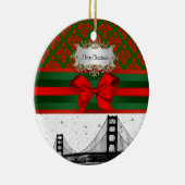San Francisco Skyline Red Green Damask #2 Bow Xmas Keramisch Ornament (Rechts)