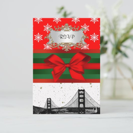 San Francisco Skyline Red Snowflake Kerstmis Advieskaart (Staand voorkant)