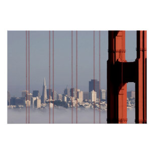 San Francisco Skyline van Golden Gate Bridge. Perfect Poster