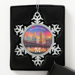 San Francisco Snowflake Pewter Kerstversiering Tin Sneeuwvlok Ornament