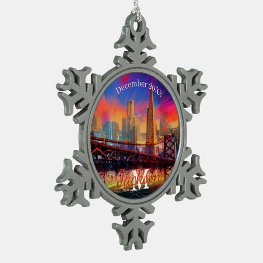 San Francisco Snowflake Pewter Kerstversiering Tin Sneeuwvlok Ornament (Links)