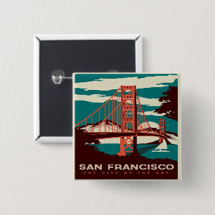 San Francisco  Style Golden Gate Bridge Vierkante Button 5,1 Cm