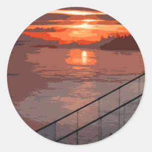 San Francisco Sunrise Retro Ronde Sticker