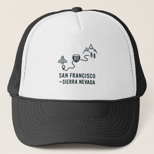 San Francisco to Sierra Nevada Route Design Trucker Pet (Voorkant)