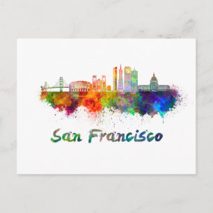 San Francisco V2 skyline in waterverf copia Briefkaart