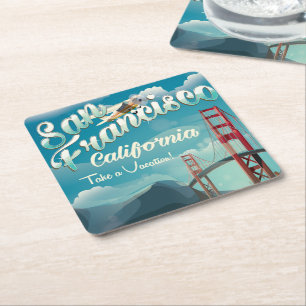 San Francisco Vakantie vintage reisposter Vierkante Kartonnen Onderzetter