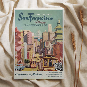 San Francisco Vintage Bruiloft Poster Stijl QR Cod Save The Date