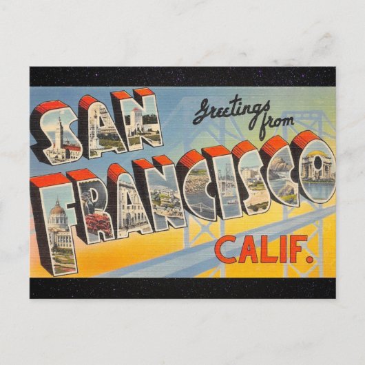 San Francisco Vintage Travel Briefkaart (Voorkant)