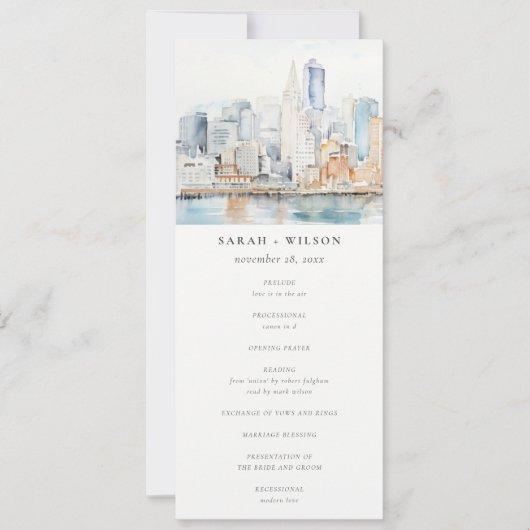 San Francisco Watercolor Landscape Wedding Program Kaart (Voorkant)