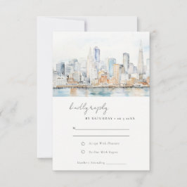 San Francisco Watercolor Landscape Wedding RSVP Kaartje