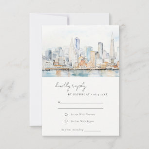 San Francisco Watercolor Landschap Bruiloft RSVP Kaartje