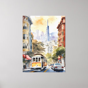 San Francisco waterverf kunst Canvas Afdruk