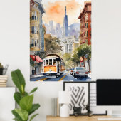 San Francisco waterverf kunst Poster (Thuiskantoor)