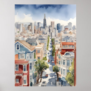 San Francisco waterverf kunst Poster