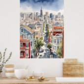 San Francisco waterverf kunst Poster (Keuken)