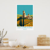 San Gimignano Italy Vintage Travel Art Poster (Keuken)
