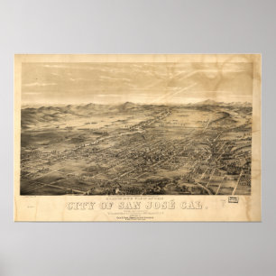 San Jose California 1869 Panoramische Kaart Poster