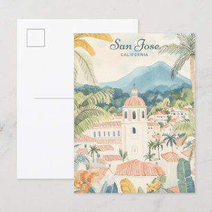 San Jose California Gouache Illustratie Reizen Briefkaart