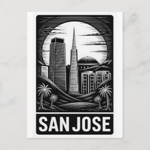 San Jose Californië Zwart Witte Houtsnede Briefkaart