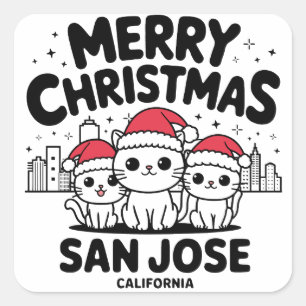 San Jose City California Merry Christmas Cats Vere Vierkante Sticker