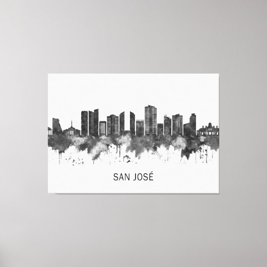 San José Costa Rica Skyline BW Canvas Afdruk (Voorkant)