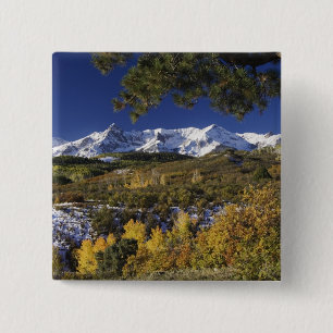 San Juan Mountains en Espenbomen in herfstkleuren Vierkante Button 5,1 Cm