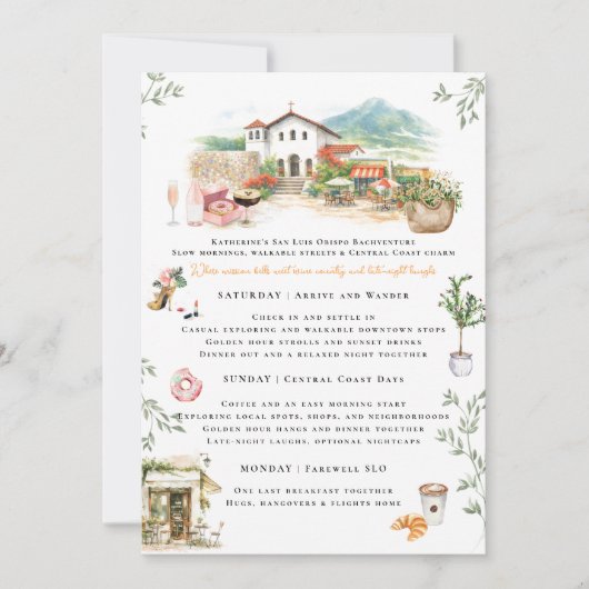 San Luis Obispo Bachelorette Weekend Itinerary Kaart (Voorkant)