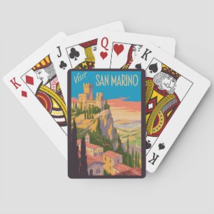 San Marino Kasteel Illustratie Reis Kunst Vintage Pokerkaarten