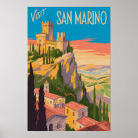 San Marino Kasteel Illustratie Reis Kunst Vintage