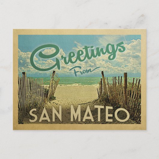 San Mateo Beach Vintage Travel Briefkaart (Voorkant)